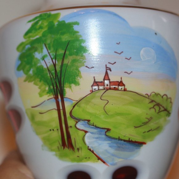 BOHEMIAN MOSER CZECH WHITE CASED CUT TO RED GLASS VASE SCENIC HAND PAINTED - Picture 6 of 9